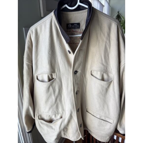 Vintage 80s WORKERS FOR FREEDOM England Leather Trim Oversized Wool Jacket Mens